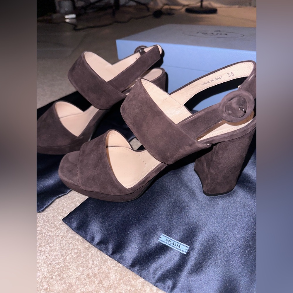 Prada brown suede platforms, size 38/8 US